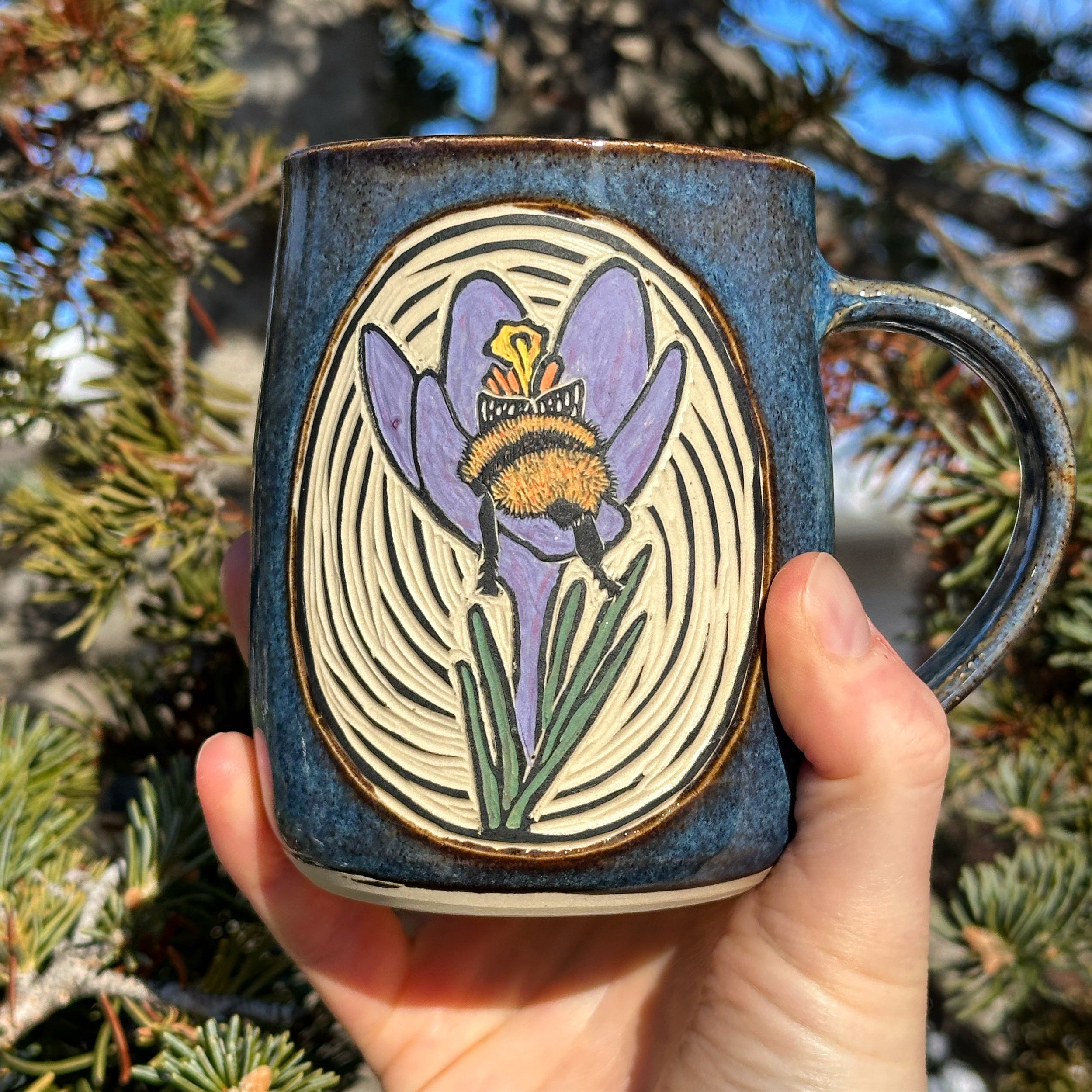 Bumble Bee Butt and Crocus Mug - 13 oz